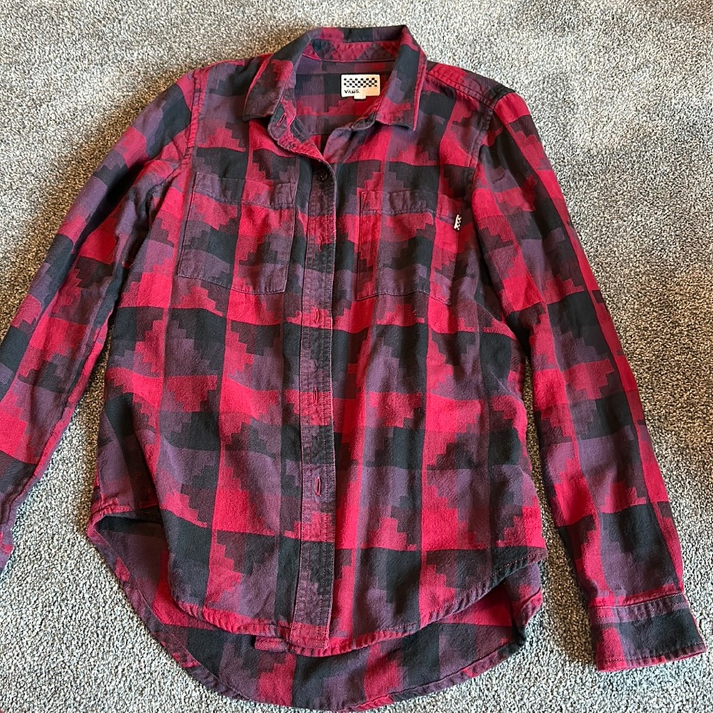 Vans Red and Black Plaid Button Down Shirt
